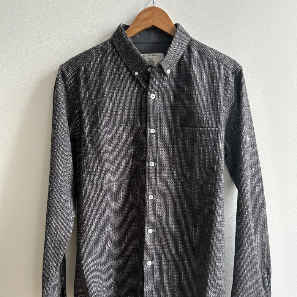 PATRIK ERVELL Men's Cotton Knitted Flannel Button Down Shirt in Gray size Small